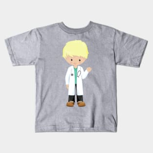 Doctor, Lab Coat, Medicine, Cute Boy, Blond Hair Kids T-Shirt